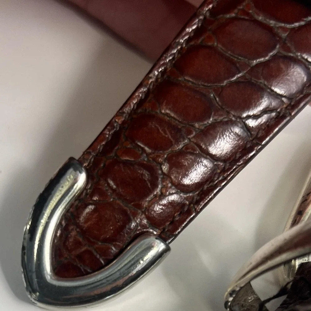 Trafalgar Belt Mens 32 Brown Croc Embossed Leather Western Dress Buckle USA